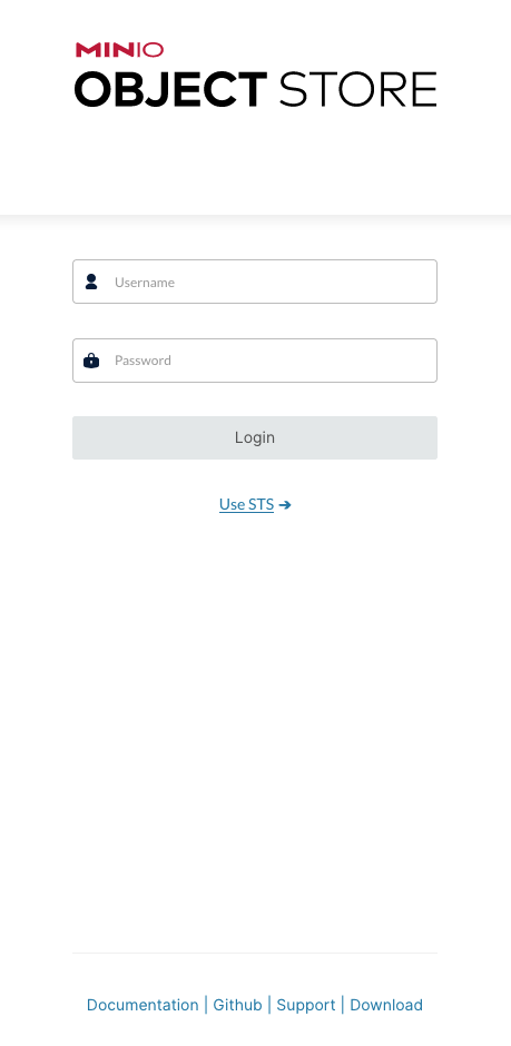 MinIO Console Login Page